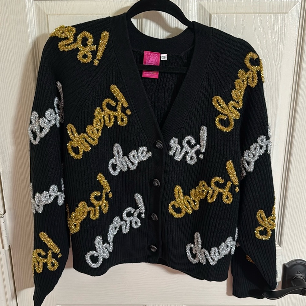 Queen of Sparkles Cheers black cardigan sweater